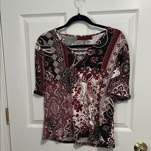 Red A-Line Skirt with Graphic Fitted Style